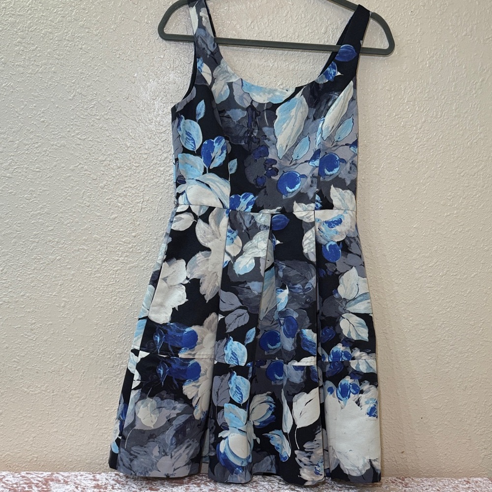 Eliza J Navy, Blue and White Floral Fit-and-Flare Mini Dress